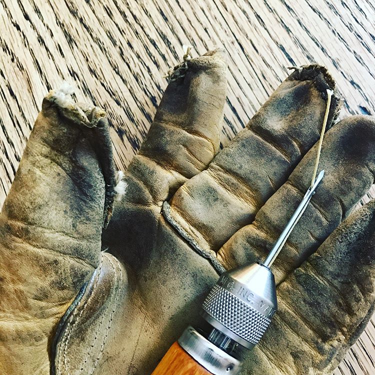 sewing with speed awl, leather glove repair