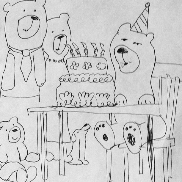 drawing of bears celebrating birthday