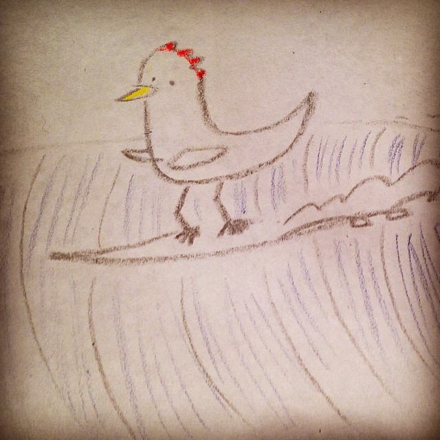 drawing of chicken surfing
