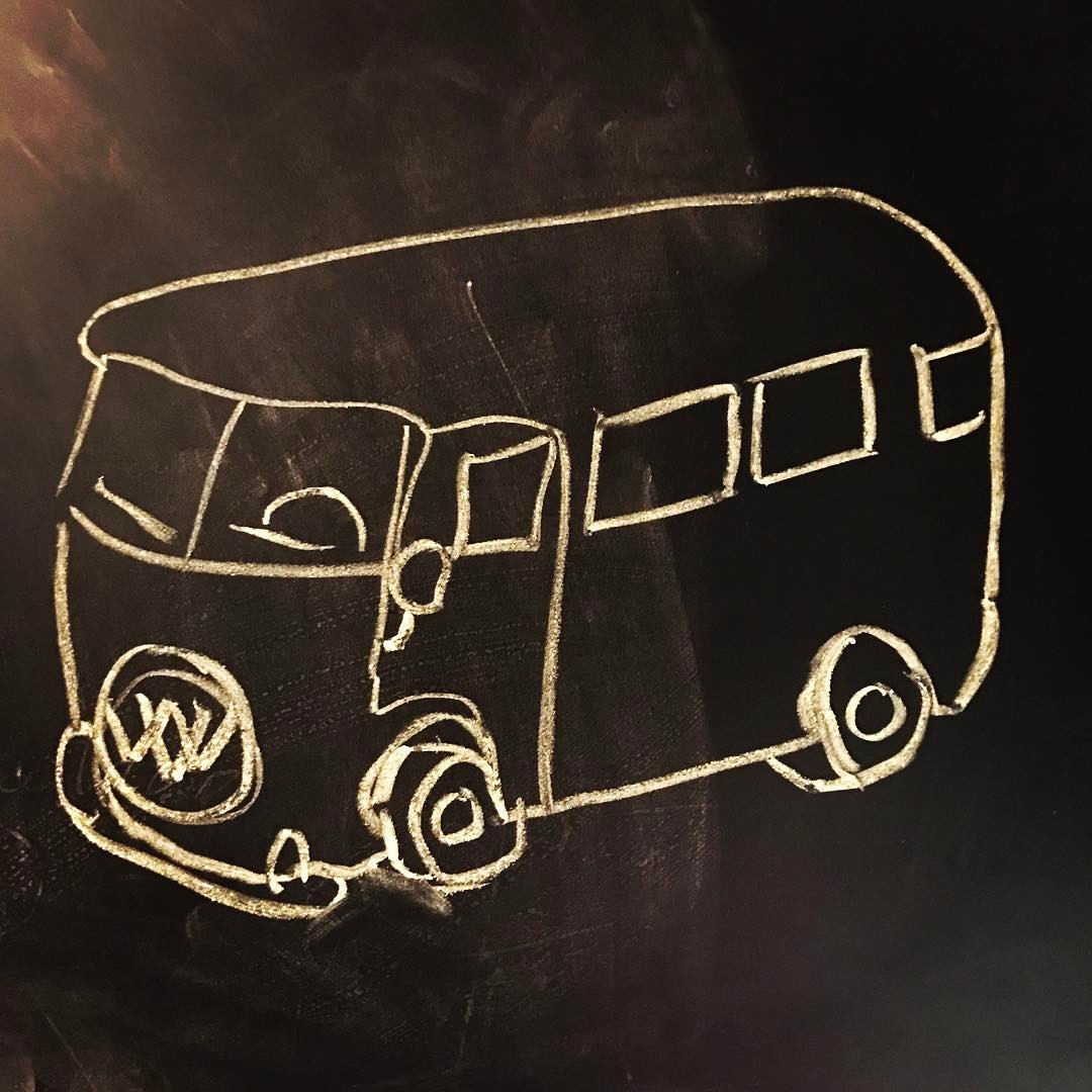 chalkboard drawing of VW bus