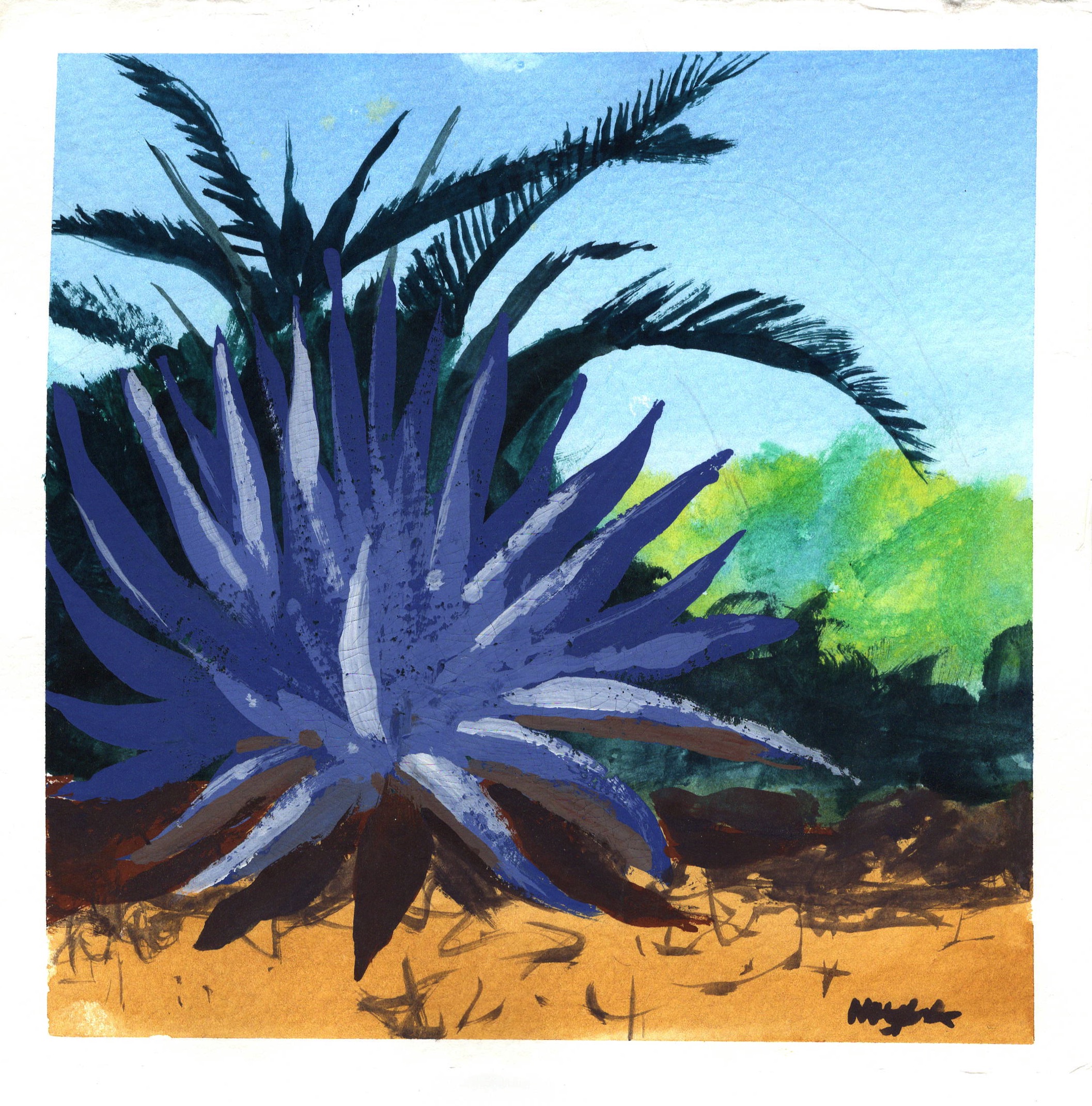 watercolor painting of an agave catus by Mark Mclychok