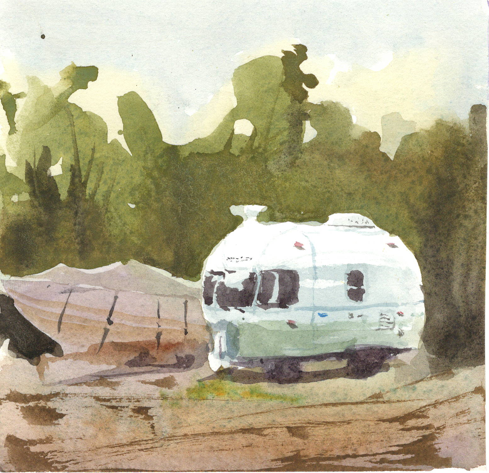 watercolor painting of a bambi camper by Mark Mclychok