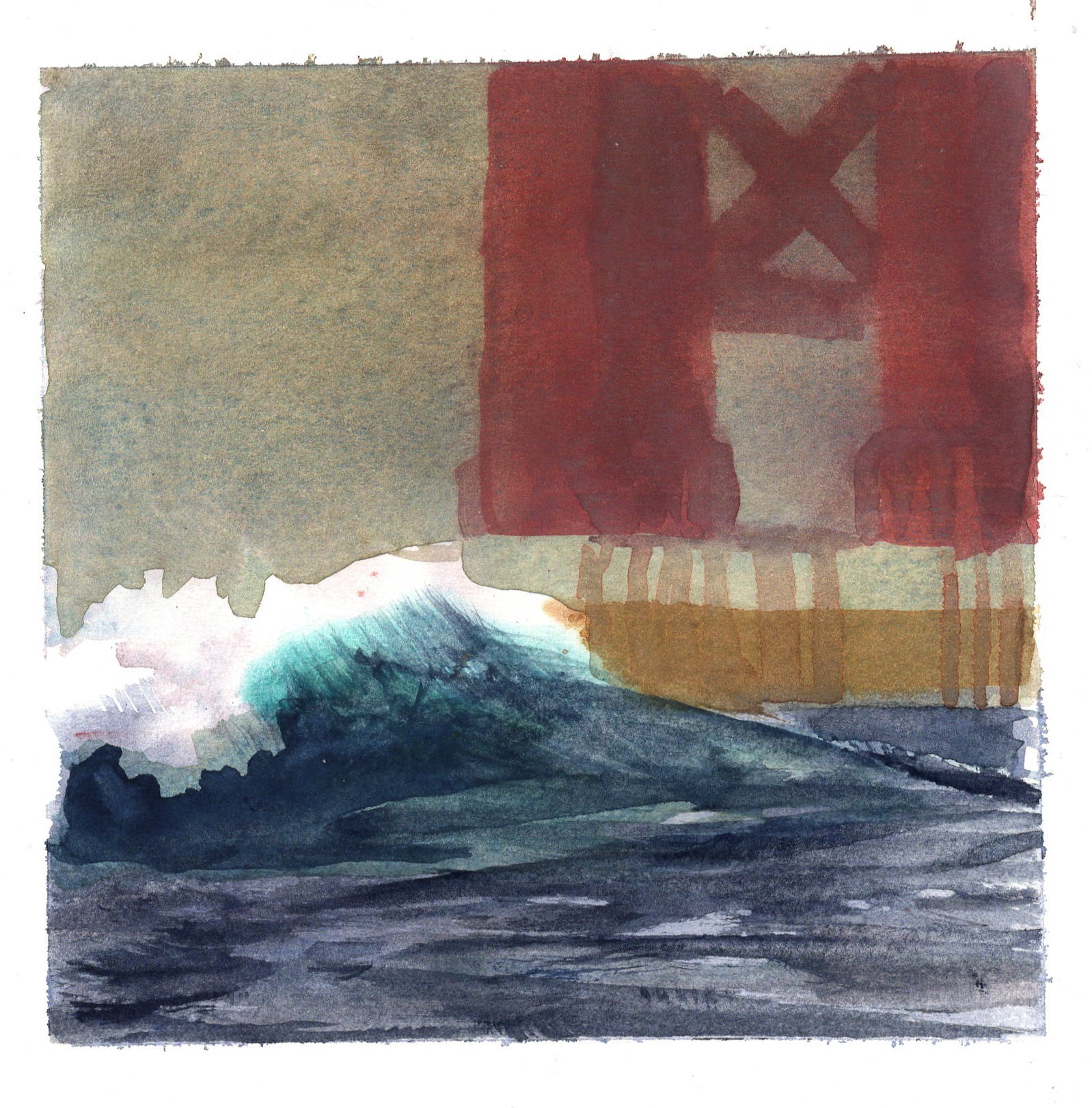 watercolor painting of wave under the Golden Gate Bridge in San Francisco by Mark Mclychok