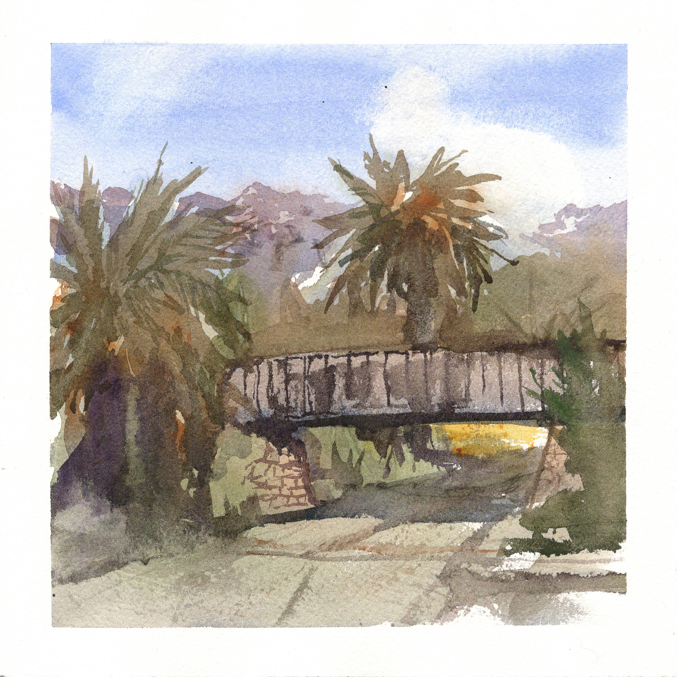 watercolor painting of bridge in Santa Barbara California by Mark Mclychok