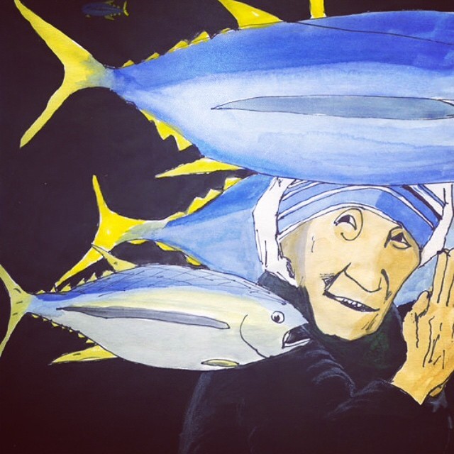 drawing of mother teressa with tuna