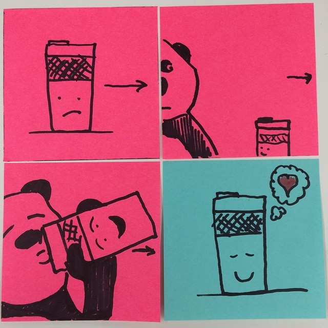 line drawing of panda in love with coffee mug